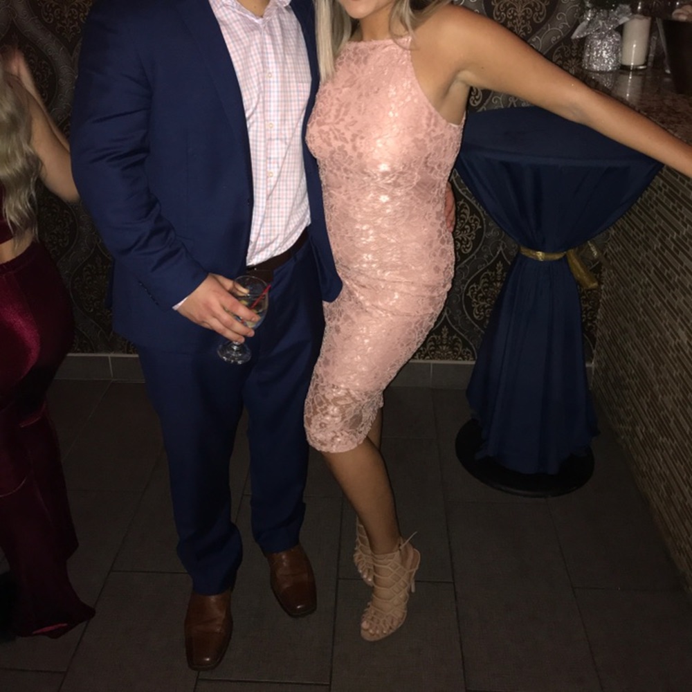 Pink Lace Midi Dress